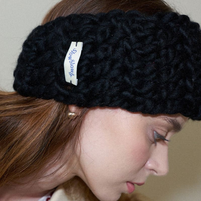 Slowslowly Wool 100% Handmade Crochet Hairband _ Black