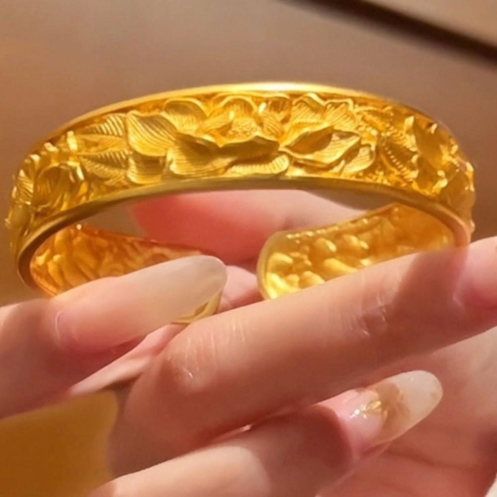 Opening Chinese Style Bangle Wide Wrist Jewelry Classical Golden Bracelets Groom