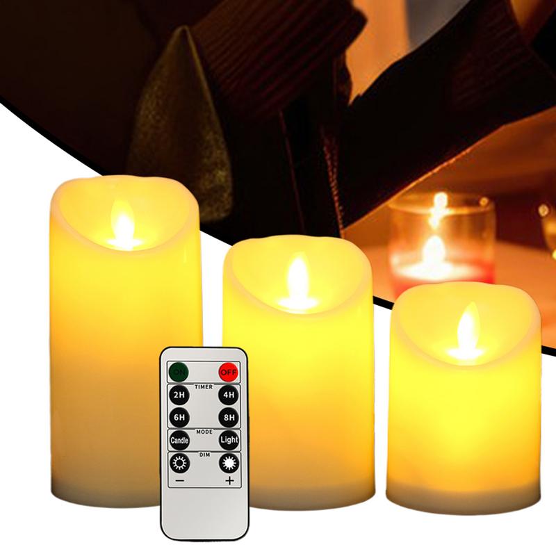 Flickering Flameless Candles 3X Battery Operated Flickering Led Candles Flameless Wax Pillar Candles Light Waterproof Pillar Led