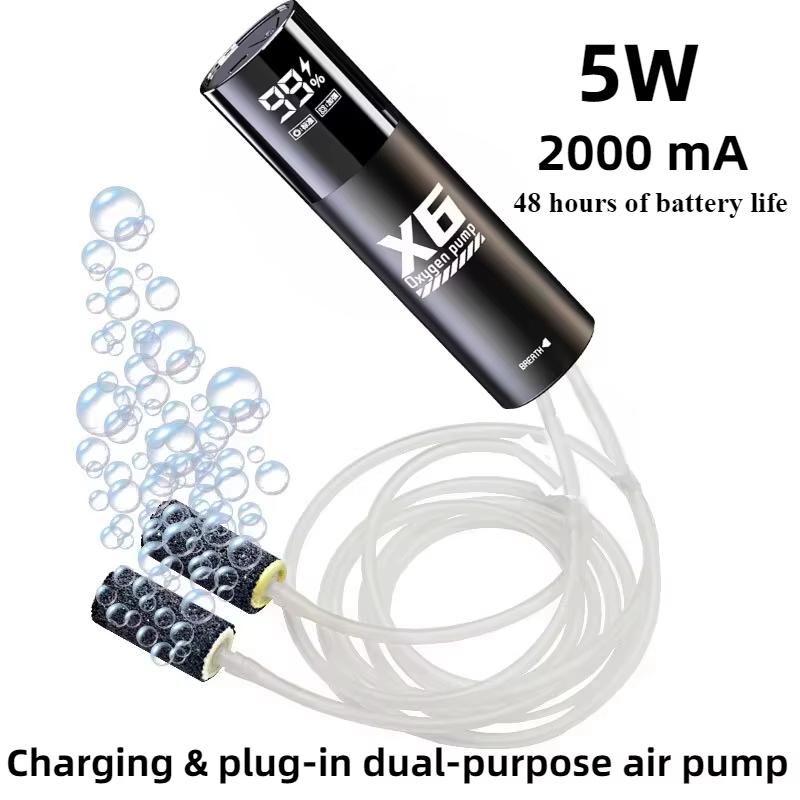 5W USB Rechargeable Oxygen Pump for Outdoor Fishing/Aquarium, Portable Aerator with 48H Runtime for Night Fishing