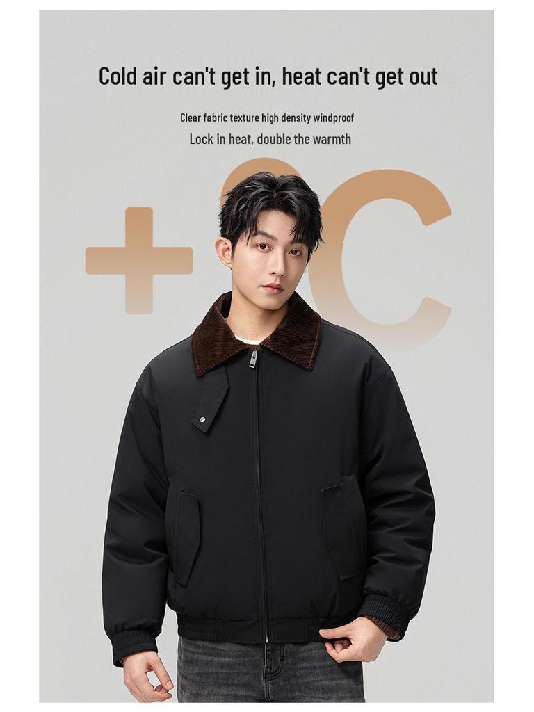 Men's Trendy Winter Short Lapel Down Jacket - Loose Fit, High-Quality White Duck Down, Solid Color