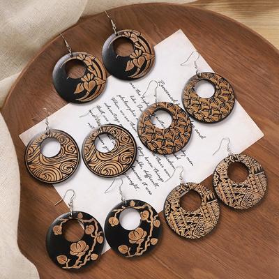 Ρετρό Ξυλογλυπτά Ξύλινα Σετ Σκουλαρικιών με Σχέδια Φύσης Σκουλαρίκια Καλλιτεχνικού Στυλ Ρετρό Σχέδιο Αξεσουάρ Κοσμήματα Κοριτσιών