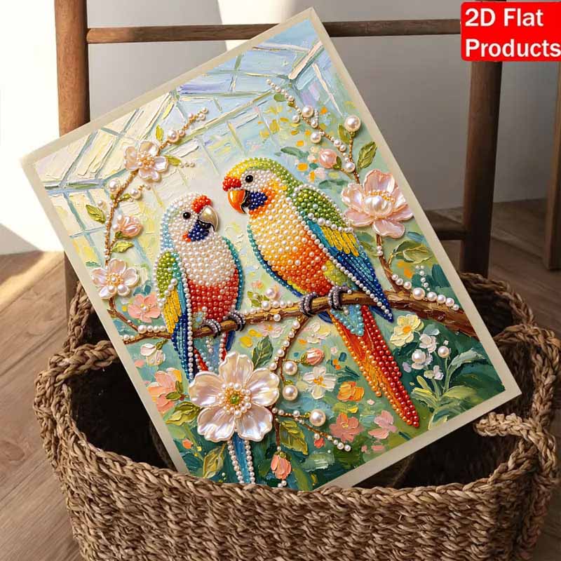 Frameless DIY Pearl Bead Painting Kit Two Parrots Pattern Creative Relaxing Craft Canvas Home Decor Adult Gift