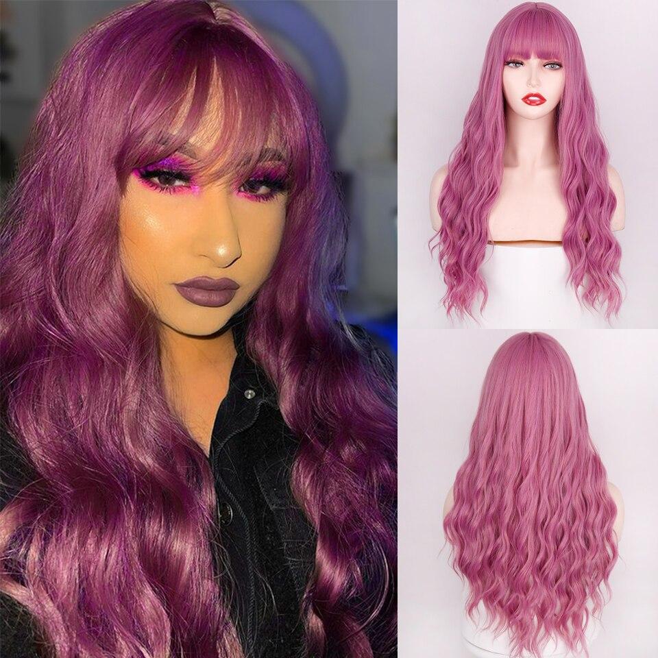 MERISIHAIR Dlouhá paruka s ofinou Vodní vlnitá oranžová paruka Paruka ze syntetického vlákna Dámská dlouhá paruka Cosplay/Denní/Paruka na párty