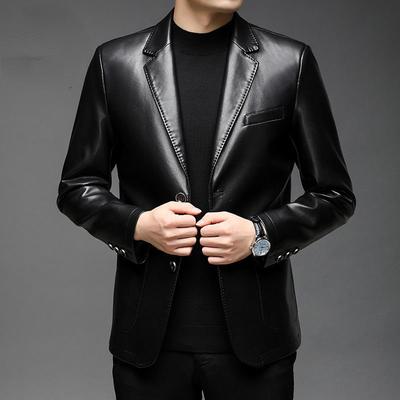 Men's Genuine Jackets Autumn Men's Business Leather Jackets Men's Blazers New Style Slim Thin Trend Zipper Leather Jackets