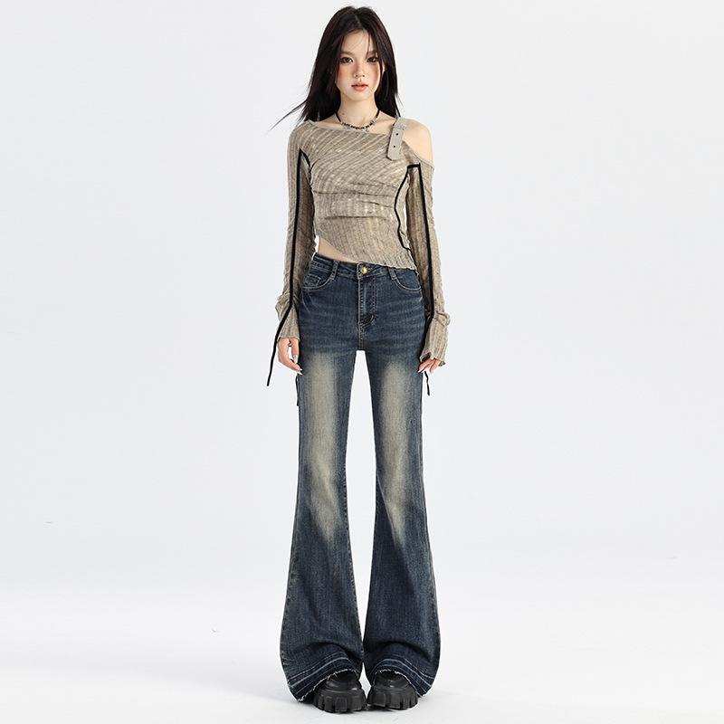 

Джинсы микро-клеш стрейч дымчато-серого цвета для женщин - Коллекция весна/лето 2025 L