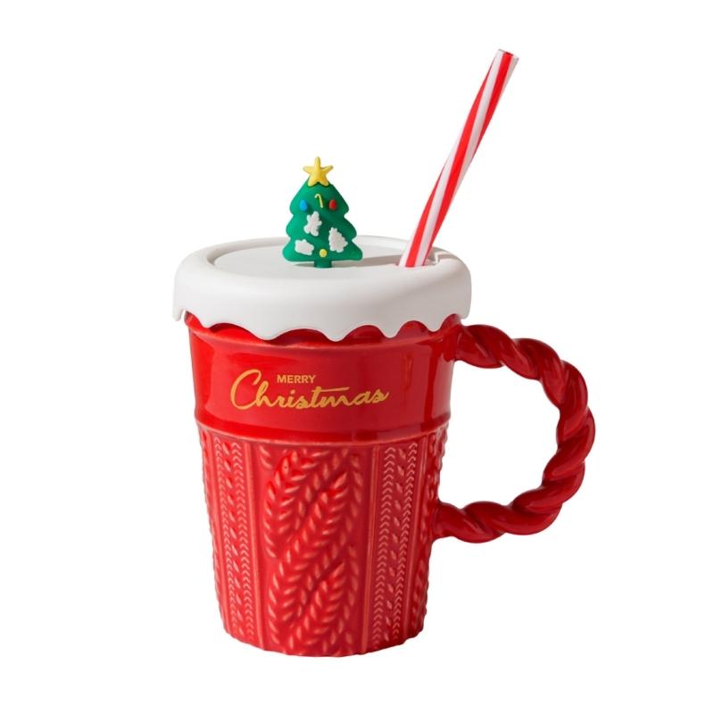Christmas Ceramic Coffee Mugs With Lid Pleased Christmas Ceramic Mugs Delicate Cup for Holiday Gifting and Daily Use красный