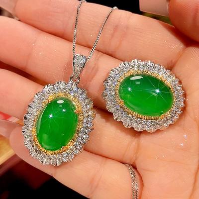 Jewelry Simulation Chalcedony Retro Light Luxury Set Pendant With Main Stone 13 * 18