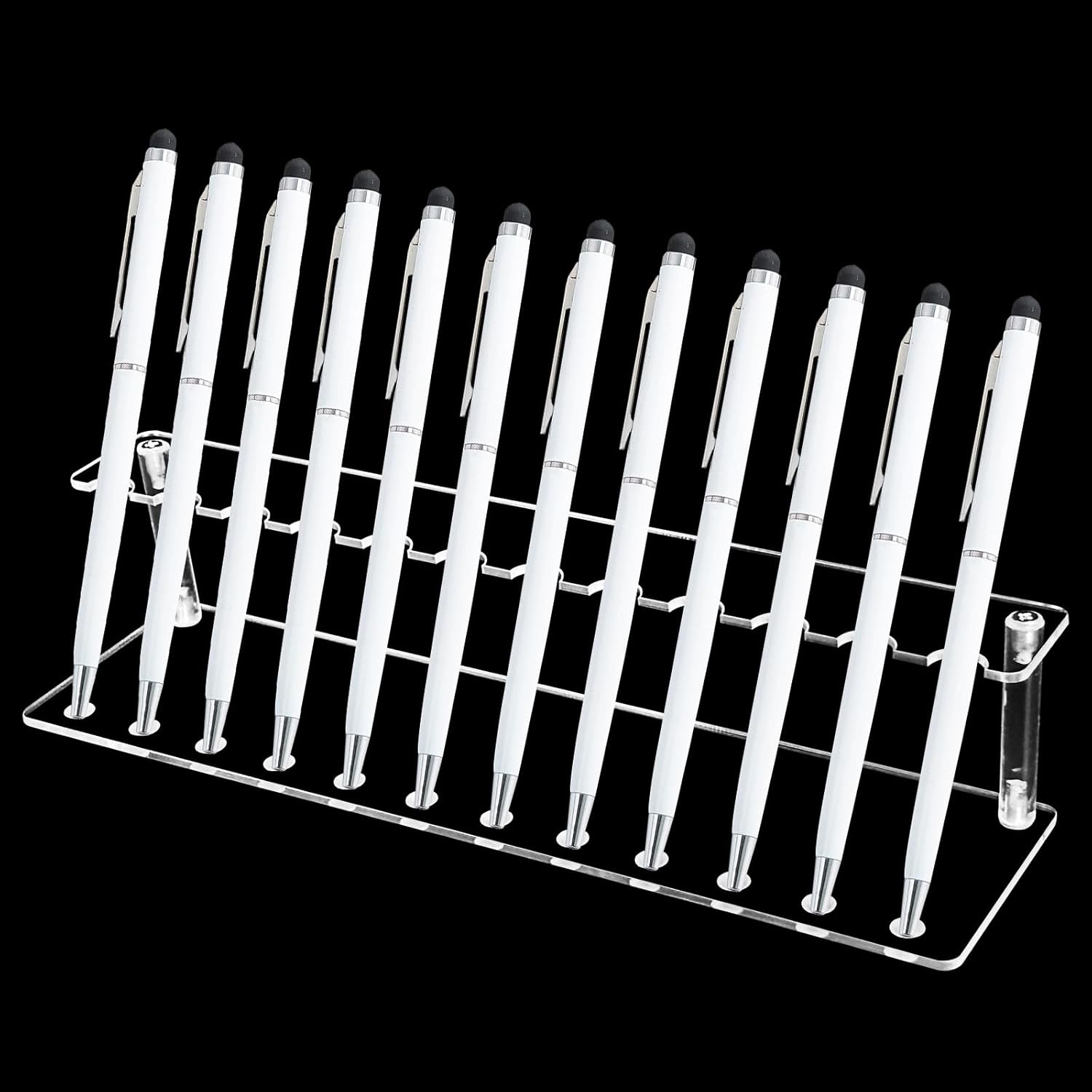 Clear Pen Display Stand 1.5cm 12-Slots Pen Holder Stand Pencil Display Rack Pen Stand Organizer for Pencil Makeup Brush Eyebrow