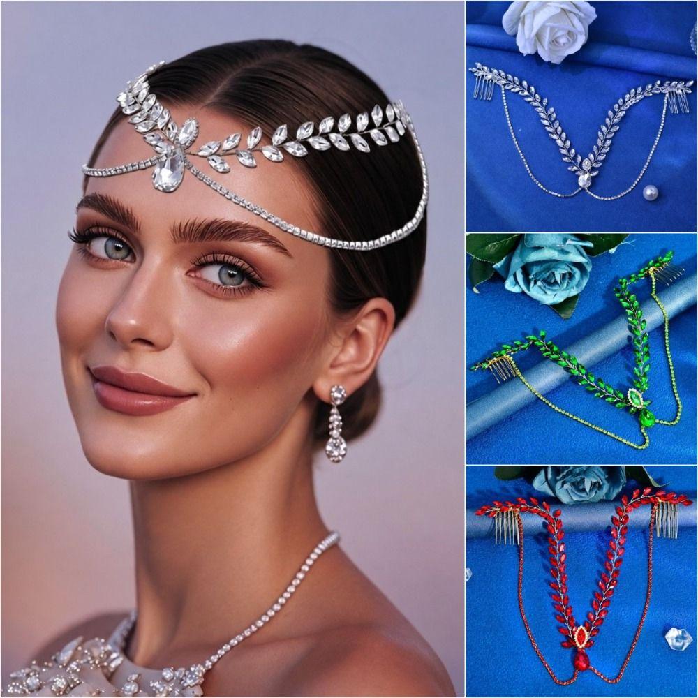 Shining Bride Forehead Head Chain Solid Color Hair Comb Exquisite Women's Headwear  Party