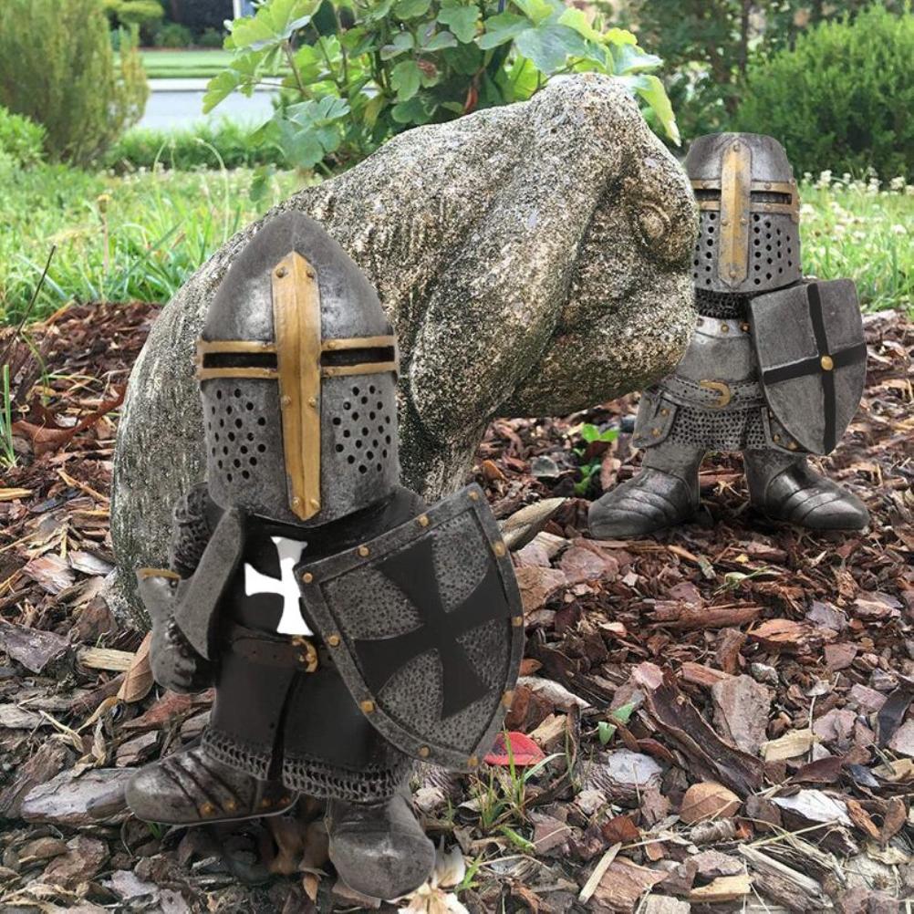Gartenstatue Ritter Zwerg Wache Rüstung Miniatur Ritter Skulptur für Heim-Gartendekor