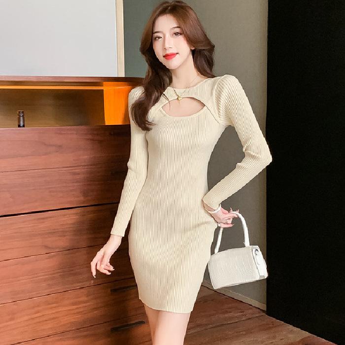 Pure desire style sexy hip skirt spring and autumn new high elastic temperament slim nightclub hollow black dress S