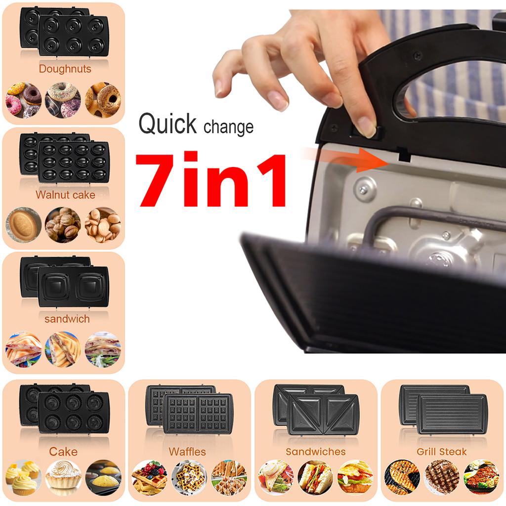 7 In 1 Electric Waffle Maker Grill Sandwich Cake Donut Walnut Panini Plate Cooking Kitchen Appliances Toaster Breakfast Machine