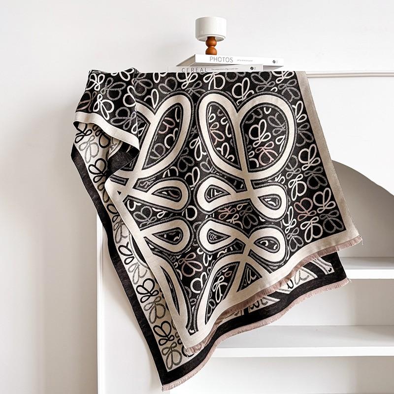Elegant French Vintage Butterfly Print Faux Cashmere Scarf Women Warm Thick Wrap Shawl Office Winter