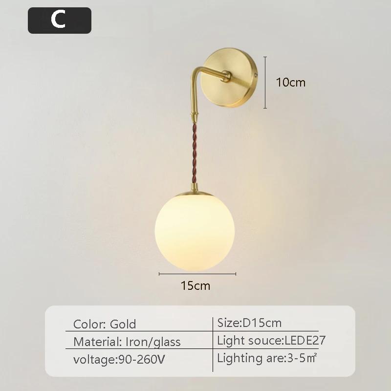Nordic Wall lamp Golden Wall Lights With Milky Special Glass Round Ball For Home Indoor Decor Bedroom Bedside Wall Lights