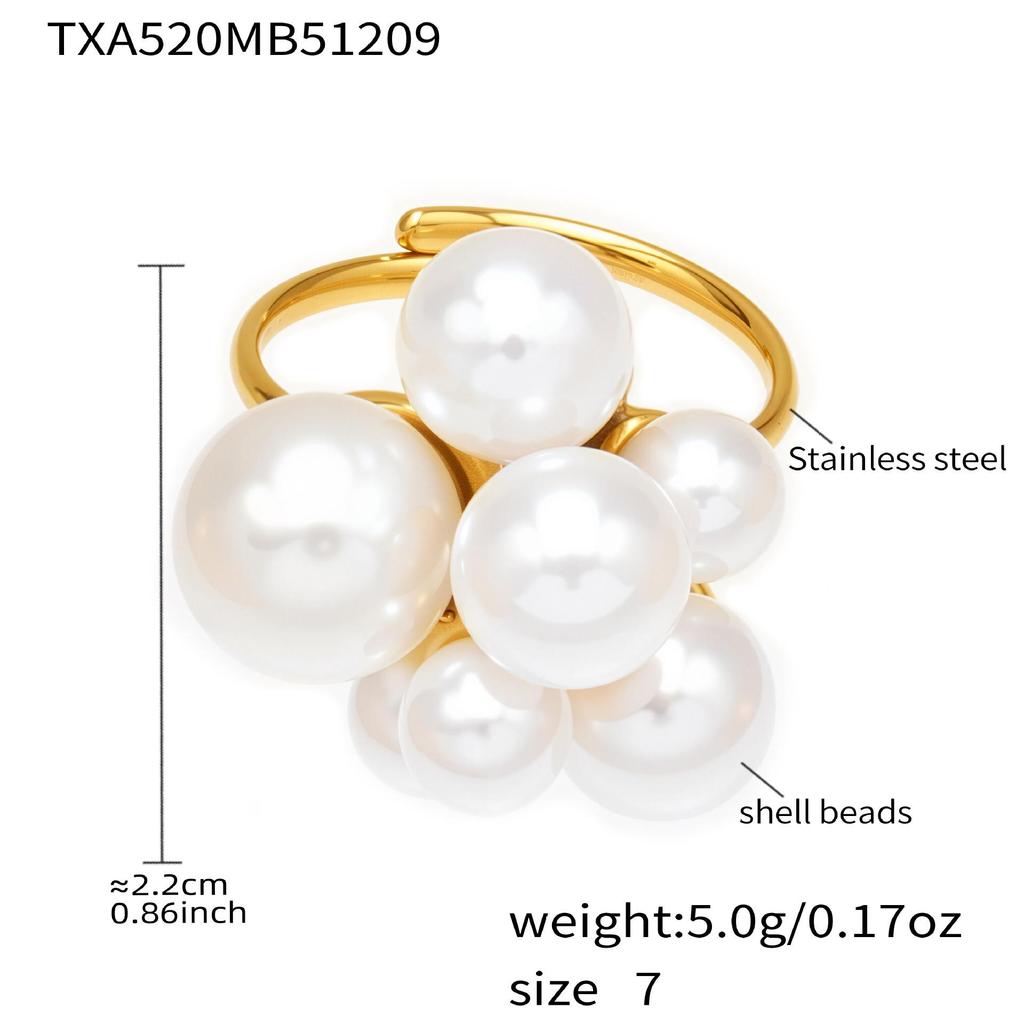 Chic Stainless Steel Bead Ring Bracelet: Elegant European-American Light Luxury Jewelry Set