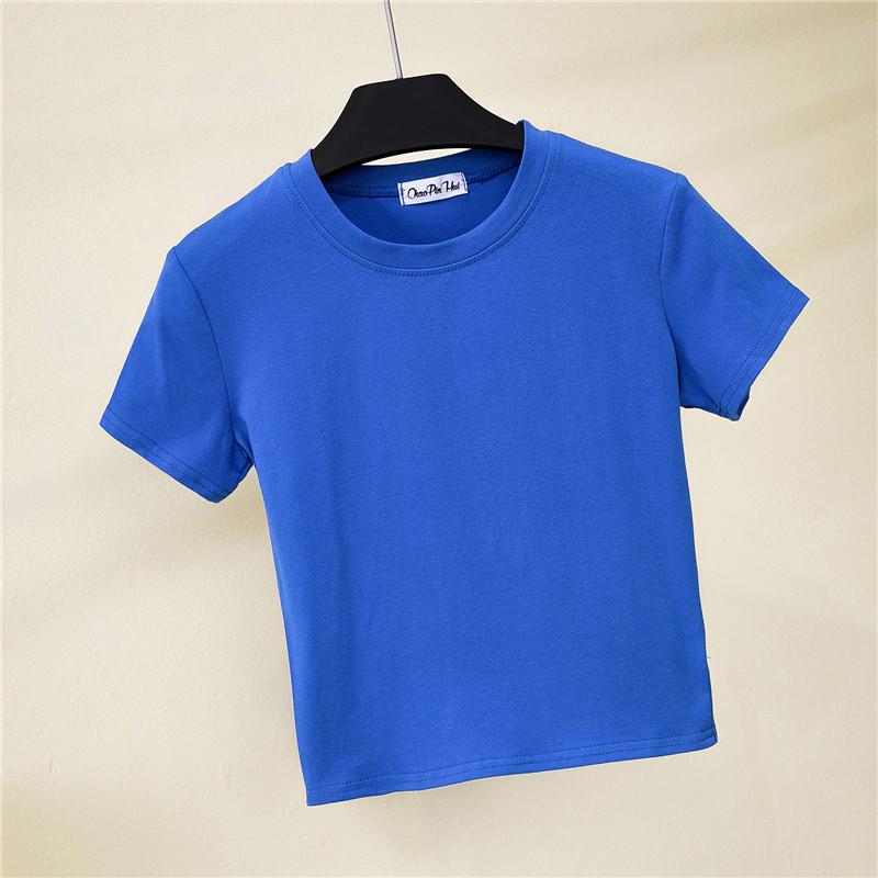 Women's High Neck Short Sleeve Crop Top - Summer Solid Color Sporty Belly Button Revealing Undershirt