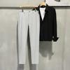 Fashion Men Slim Fit Dark Gray Smart Casual Suit Pants Spring Summer New Ice Silk High Elasticity Business Cropped Trousers