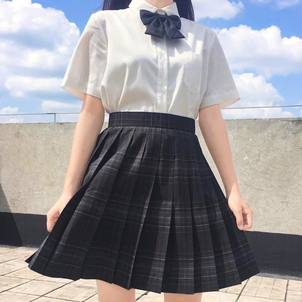ZOMOZO High School Girl Uniform Cosplay JK Pleated Checkered Perfect for Photo Cultural White and Skirt 3-Piece Set, Skirt, Skirt, Skirt, Campus,