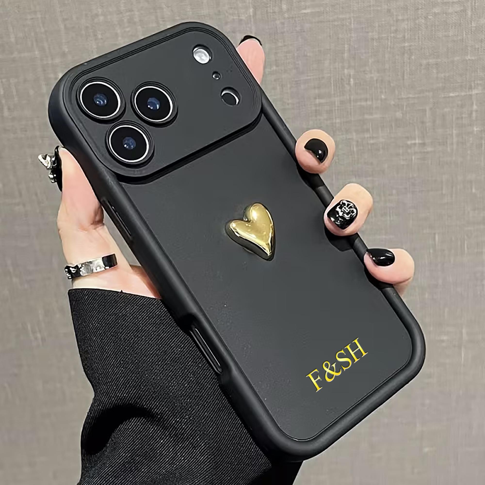 

Personalized Custom Name TPU 3D Gold Love Heart Anti Fall Phone Case Engraved For iPhone 17 16 15 14 13 12 11 Pro Max Plus Air For iPhone 17 Air