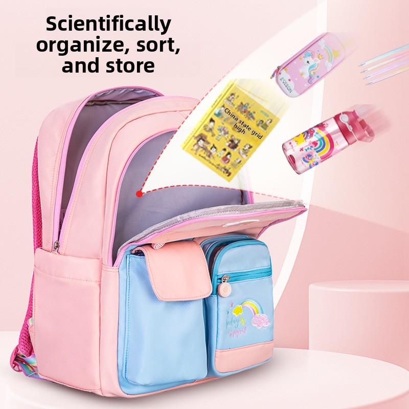 2 Size Primary Backpack with Pendant for Girls Aged 6-12 Lightweight Children's Backpacks Contrasting Color Student School Bags