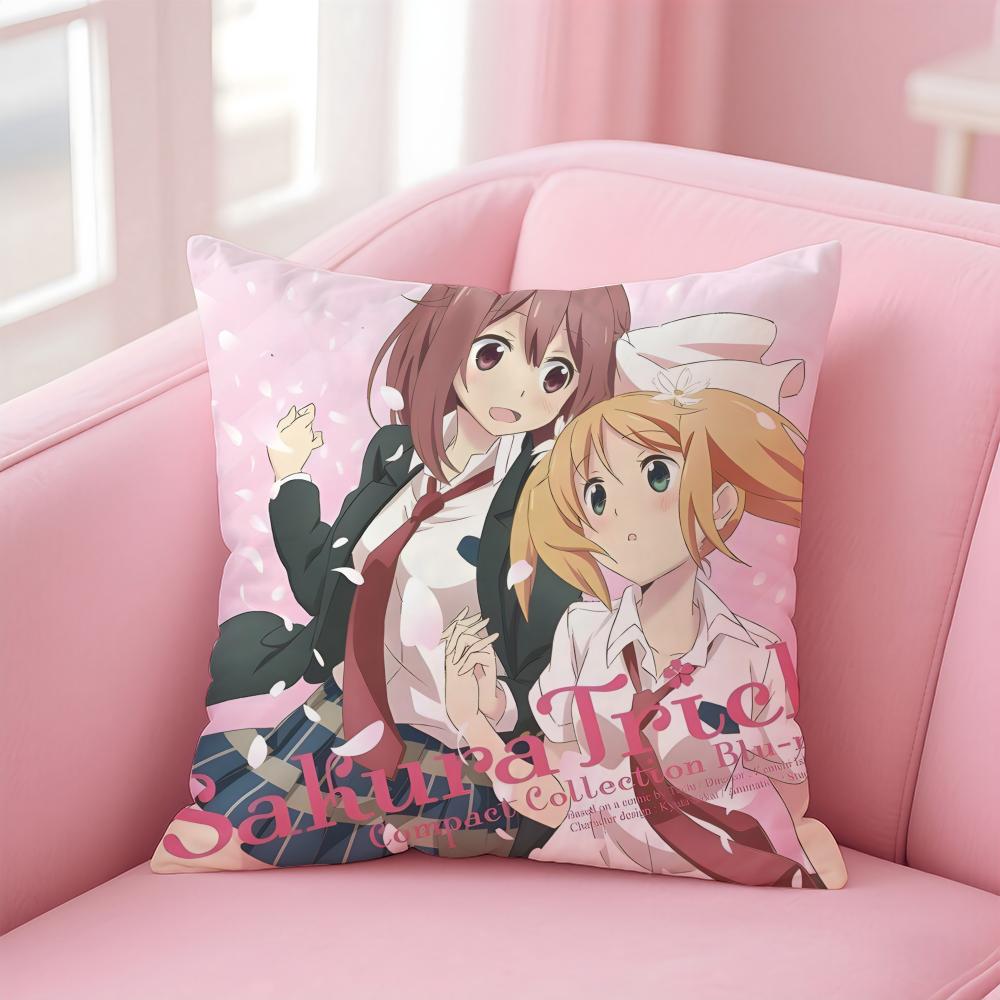 T-Trick Sakura Trick Pillow Yuri Anime Cushion Cover Linen Pillowcase Cover Soft Decor For Sofa Home Room