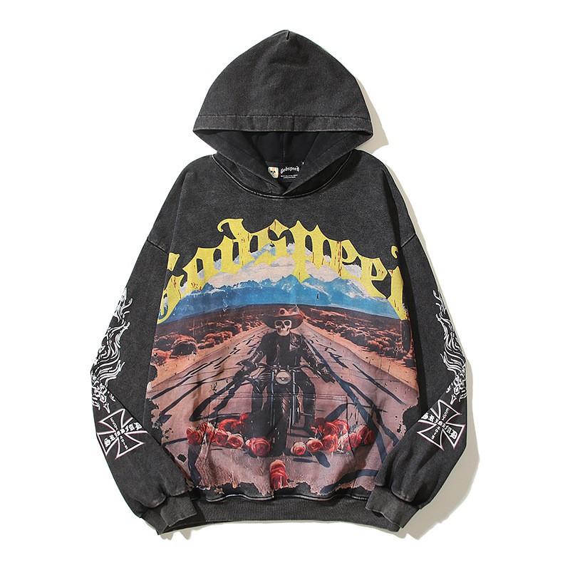 Godspeed 2025 Fall Winter Cotton Hoodie Streetwear Oversized Graphic Print Sweatshirt Men