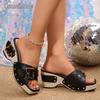 Fashion Thick Sole Wedge Sandals for Women Fashion Buckle Rivet Platform Slippers Woman Summer PU Leather High Heel Sandalias Mujer 2025