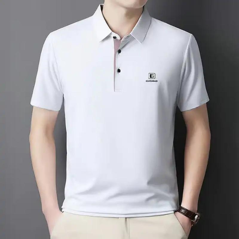 Men's Korean-Style Pullover Button Solid Color Polo Shirt  Short-Sleeve Lapel Casual Top