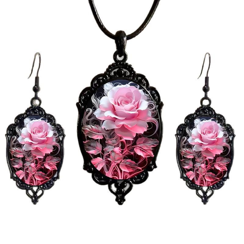 Schickes Glas-Anhänger-Ketten- und Ohrring-Set: Elegantes Romantisches Schmuckgeschenk