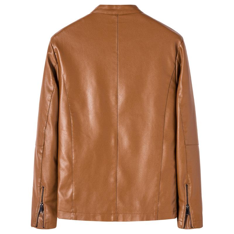 Fleece Autumn New Simple Men's Youth Short Stand-up Collar Leather Jacket PU Leather Casual Fashion