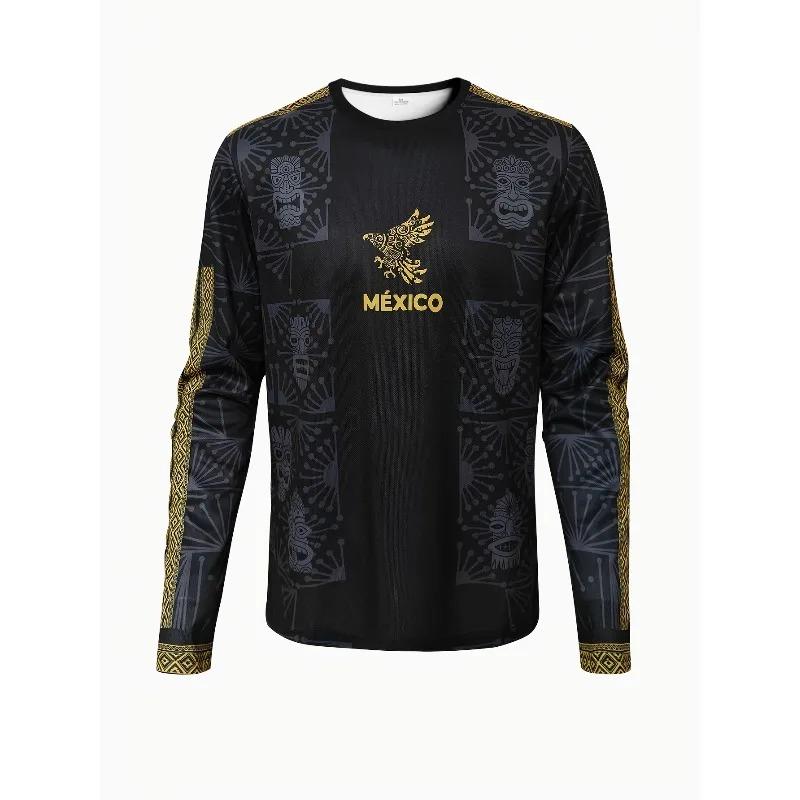 Mexican Men's Soccer Jersey Shirt Goalkeeper Professional Training Wear Adult Long Sleeve Athleisure Wear Activity Top