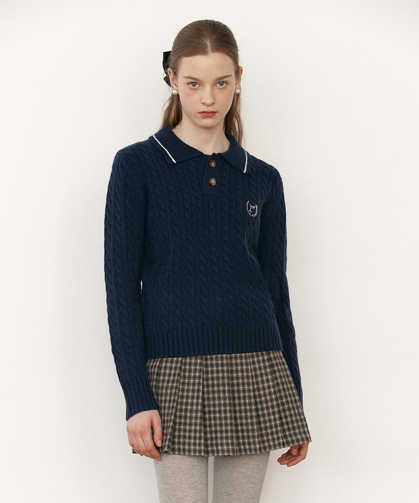 ROLAROLA Logo Collar Cable Knit Navy