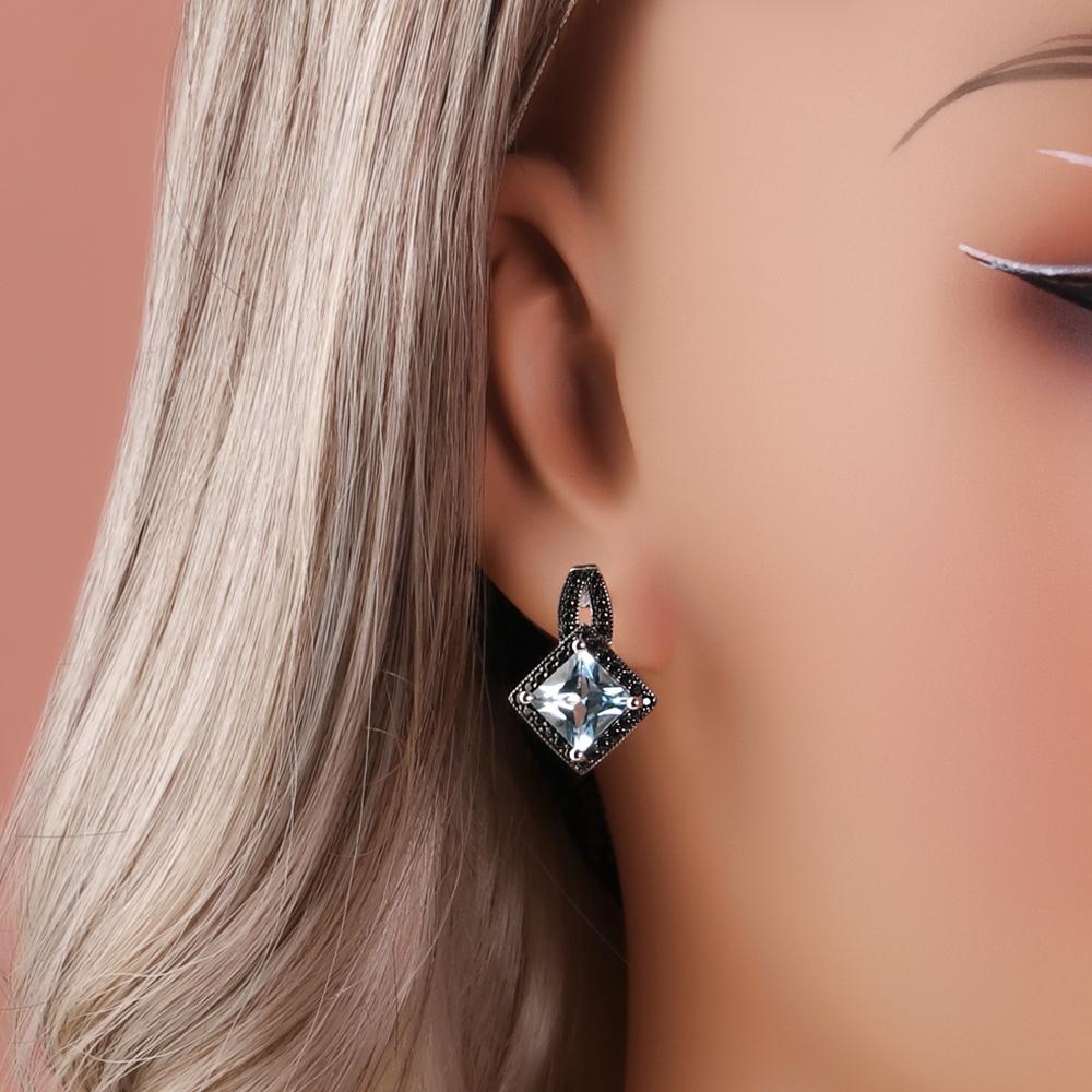 925 silver ring earrings pendant necklace natural sky blue Topaz real gemstone fine jewelry set for women's Daily and party wear