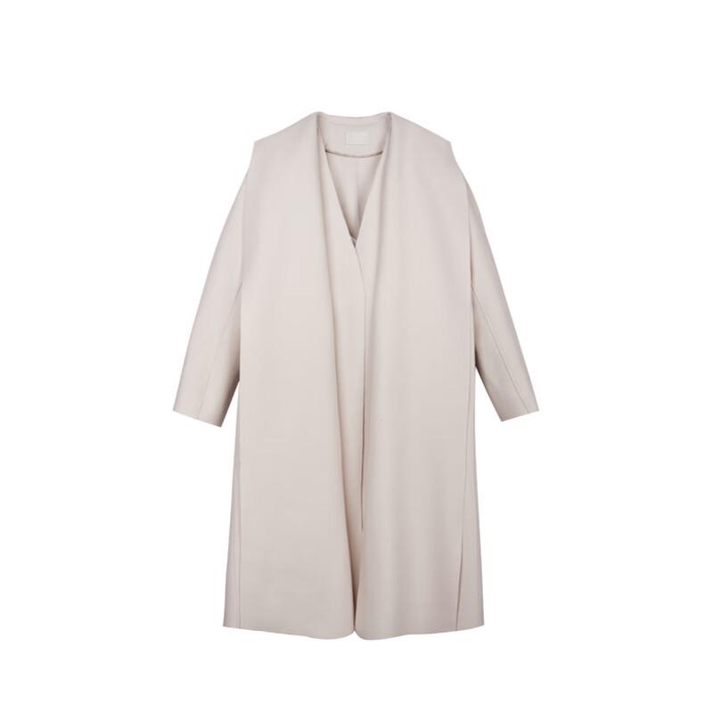 LESS Women's Long Lapel Collar 100% Wool Coat