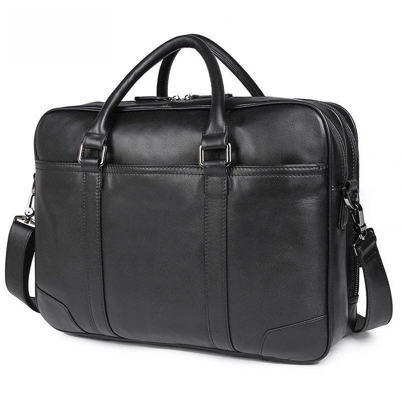 Jiameida Herren Schwarze Echte Leder Aktentasche - Koreanischer Stil Handtasche & Laptop Business Tasche
