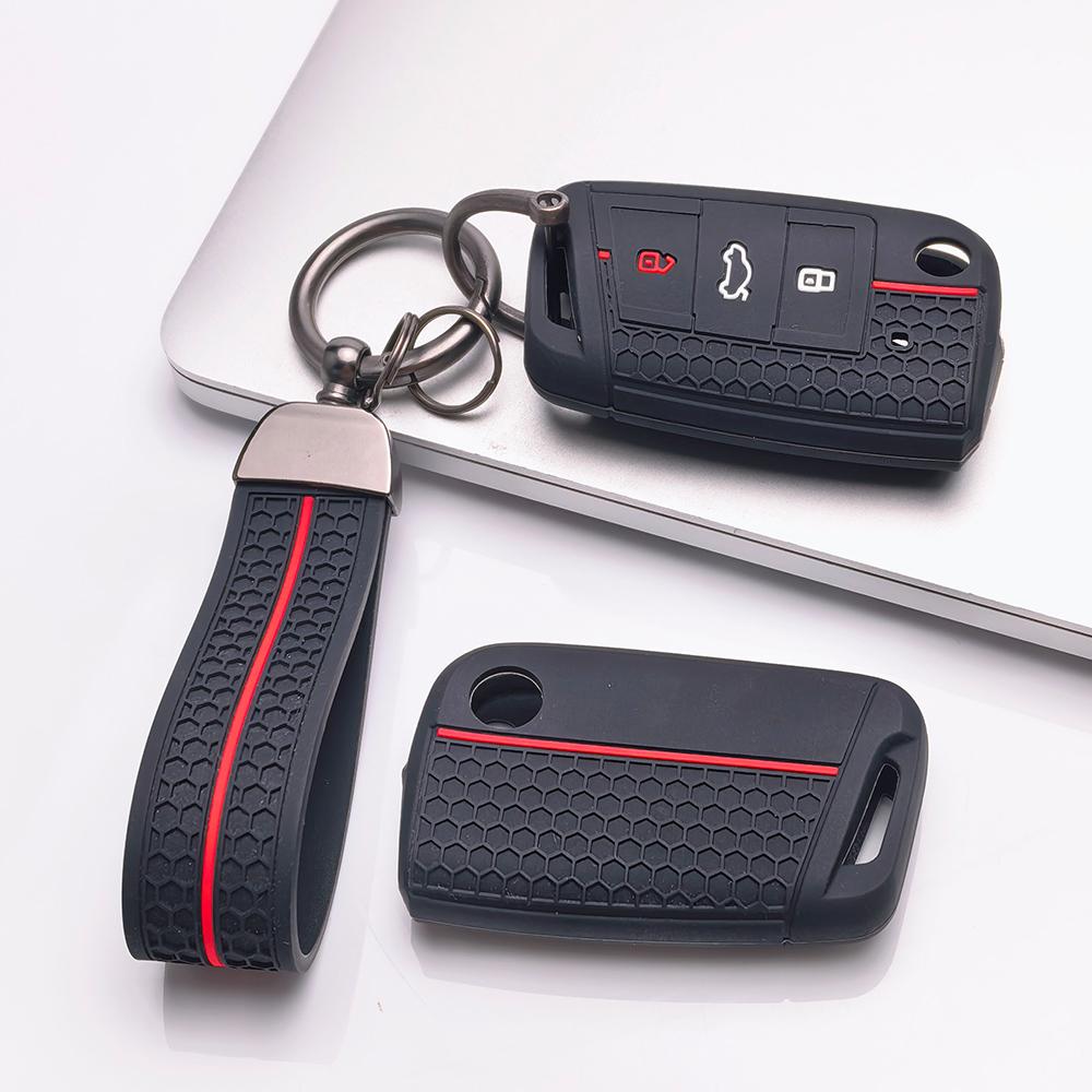 Key Fob Cover for VW Golf Tiguan Passat Polo Octavia A7 Mk7 Mk2 B8 with Keychain Anti-Scratch Surface Shockproof Structure Soft Grip Texture