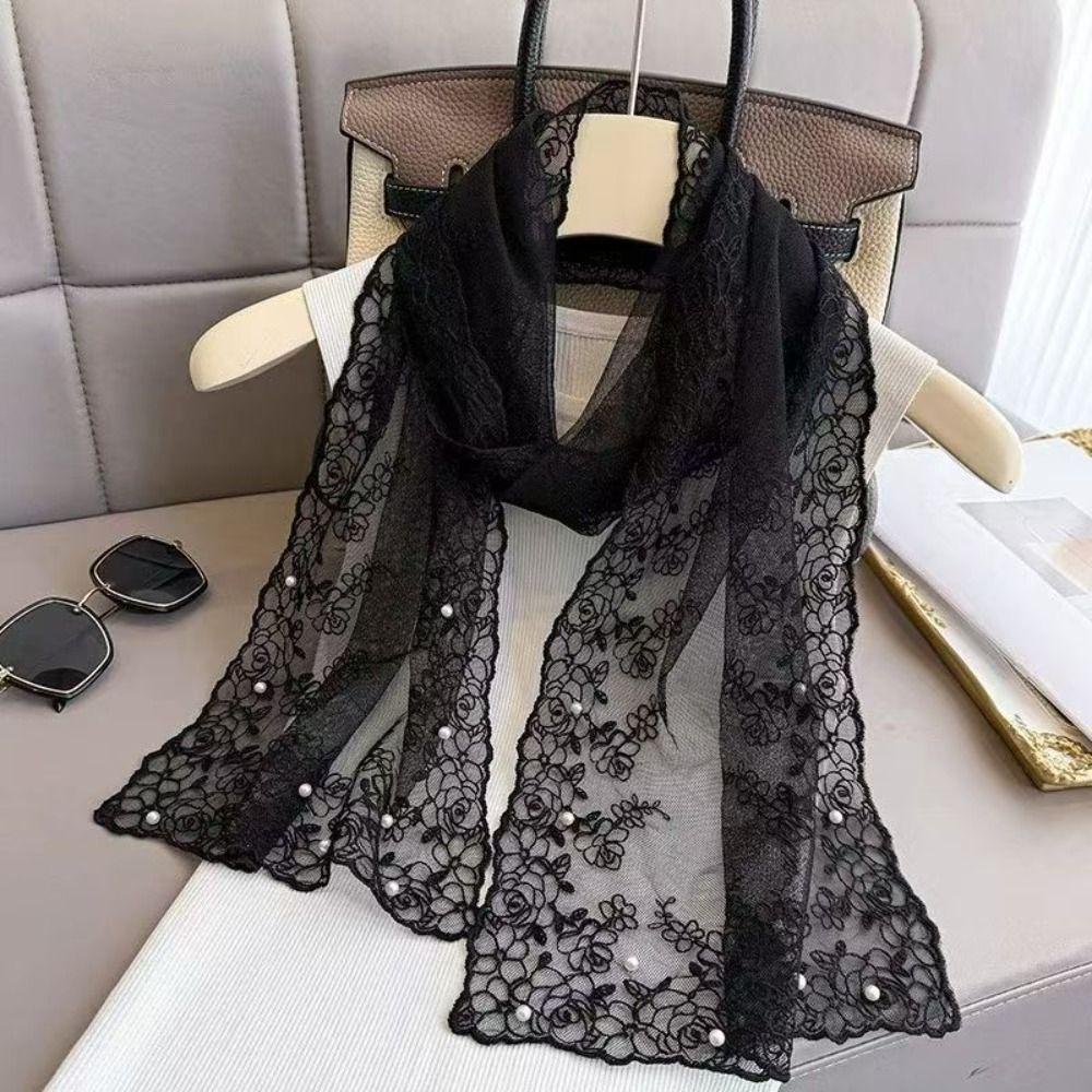 Embroidered Flower Lace Scarf Lightweight Female Headscarf Retro Silk Scarf Summer