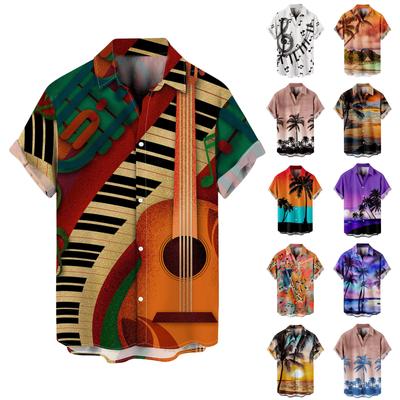Mens Fashion Ethnic Short Sleeve Casual Printing Hawaiian Shirt Blouse T-shirt