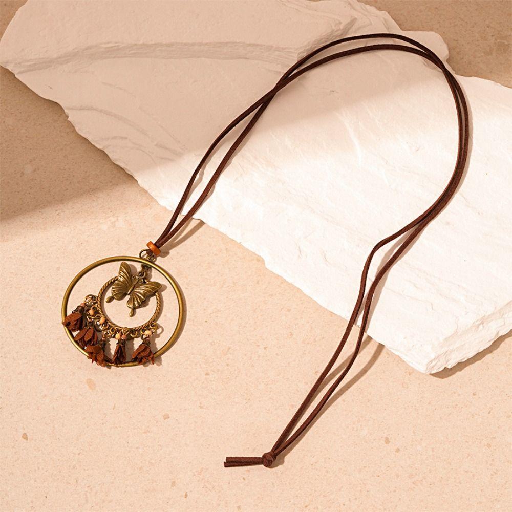 Wood Ethnic Style Necklace Flower Bohemian Style Necklace Retro Long Sweater Chain  Women