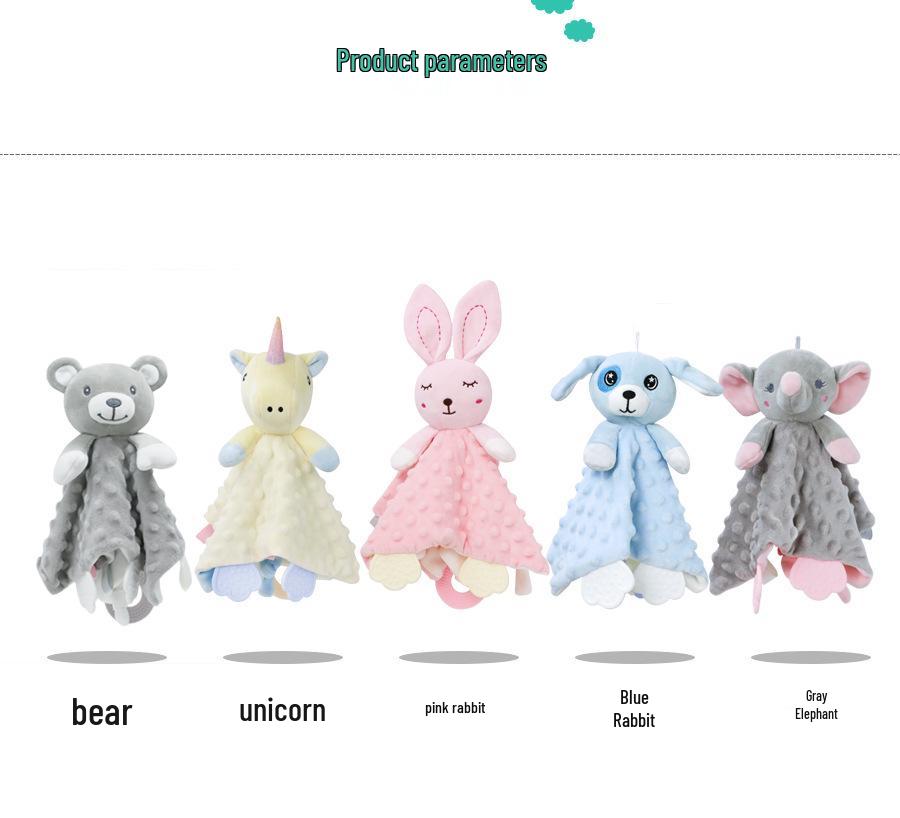 BBSKY Baby Animal Plush Toy: Cartoon Soothing Towel & Silicone Teether Rattle