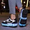 29-40 Kid's Lights Sports Shoes Rubbing Shoes Solid Magic Patch Can Charging Double-row Four-wheel Luminous Children Shoes