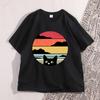Svart Katt Solnedgång T-shirt Vintage Grafisk Unisex T-shirt Cool Streetwear Herr T-shirts Vardaglig Bomull Y2k Kläder
