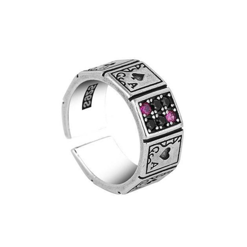 

Серебряные инкрустированные бриллиантами покерные кольца нишевое кольцо на палец в стиле хип-хоп с преувеличенными открытыми индексами для пар, мужчин и женщин