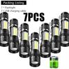 USB Rechargeable Mini Flashlight COB+XPE Portable Built-in Battery Zoomable Small Torch 3 Mode Camping Emergency Flashlights