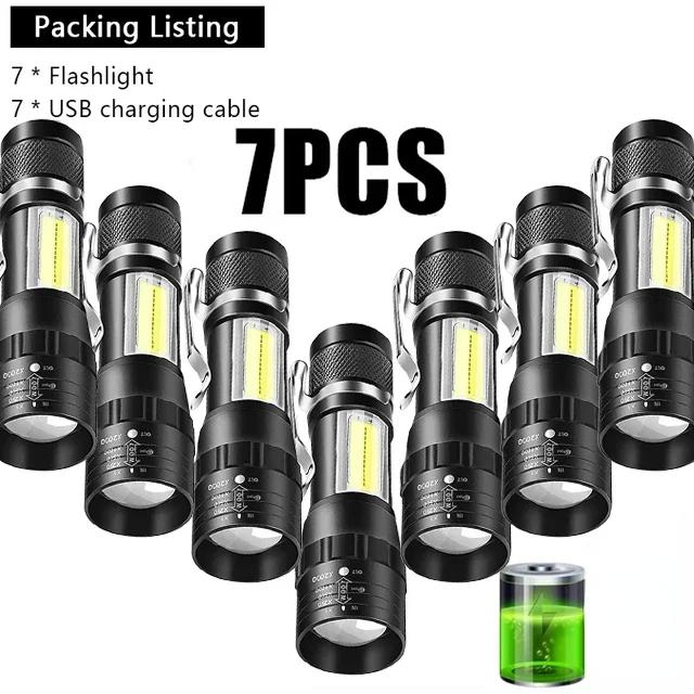 USB Rechargeable Mini Flashlight COB+XPE Portable Built-in Battery Zoomable Small Torch 3 Mode Camping Emergency Flashlights