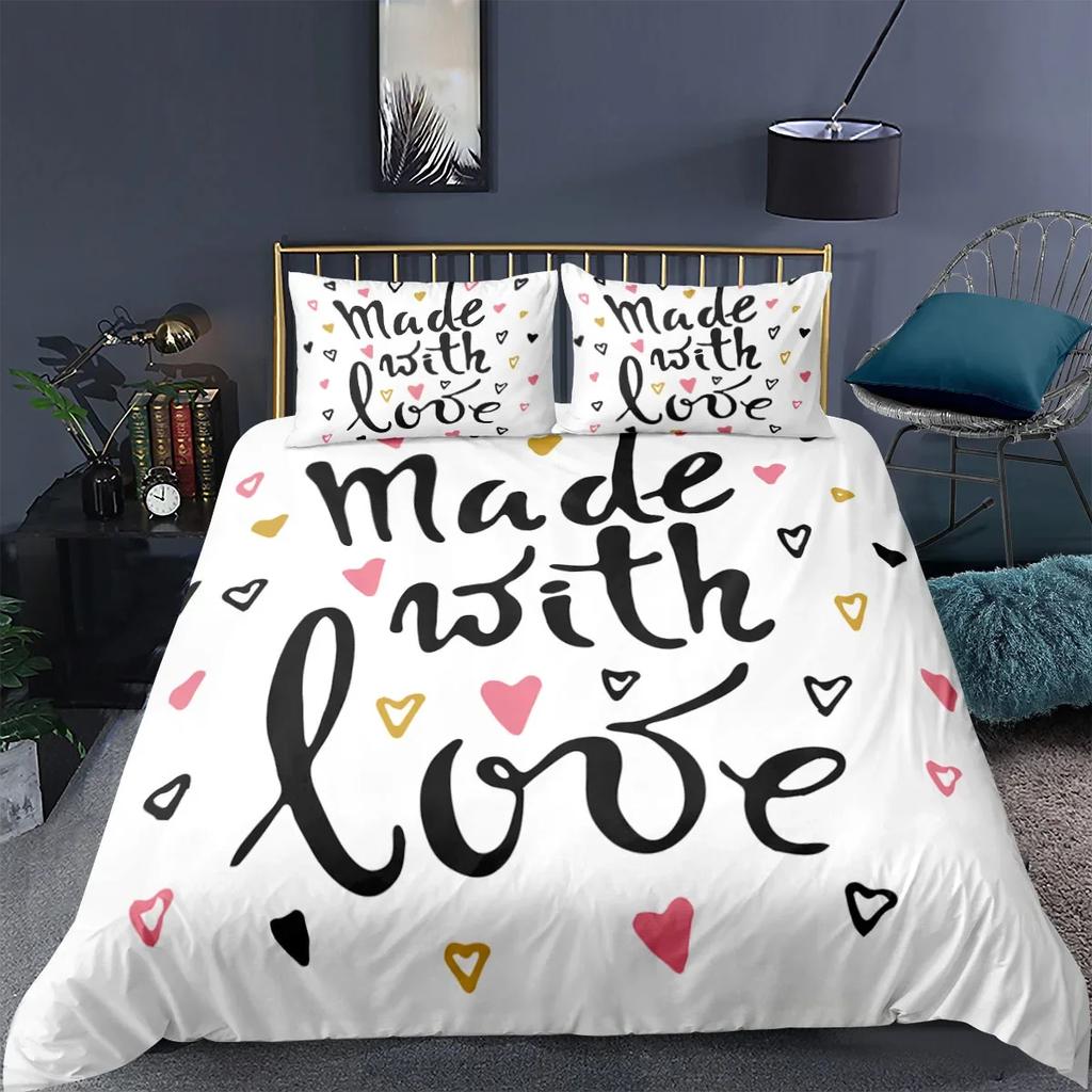 3D Printed Couple Bedding Set I Love You Crown Duvet Cover Double Twin Full Queen King Adult Kids Bedclothes Quilt Cover
