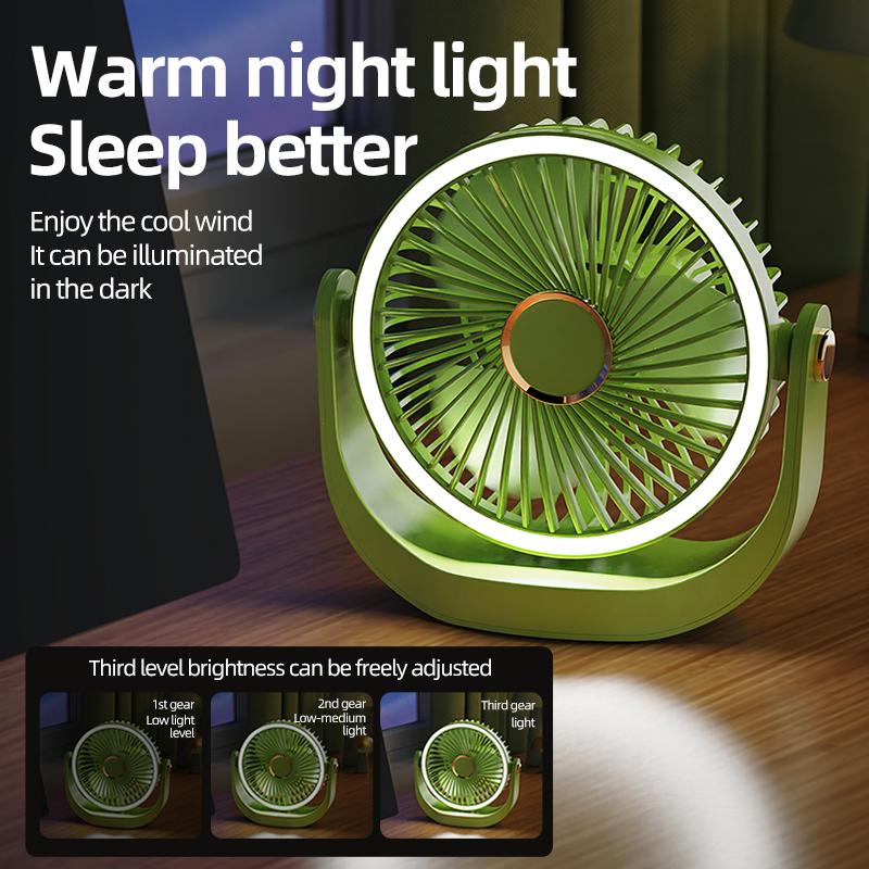 1200mAh Rechargeable USB Desk Fan 5 Speed 3 Level Night Light Quiet Cooling Fan for Home Office Bedroom Dorm Outdoor Use