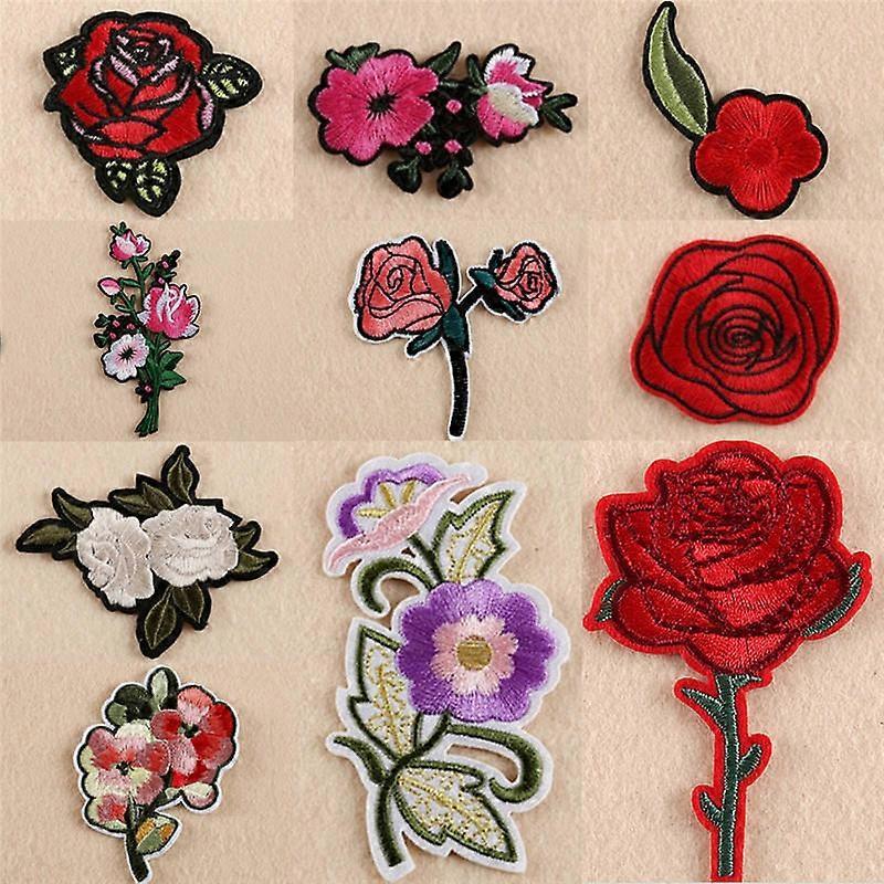 11 Pezzi Ricamo Rosa Fiore Cucito Ferro Su Toppa Su Distintivo Borsa Jeans Appliqué Artigianato