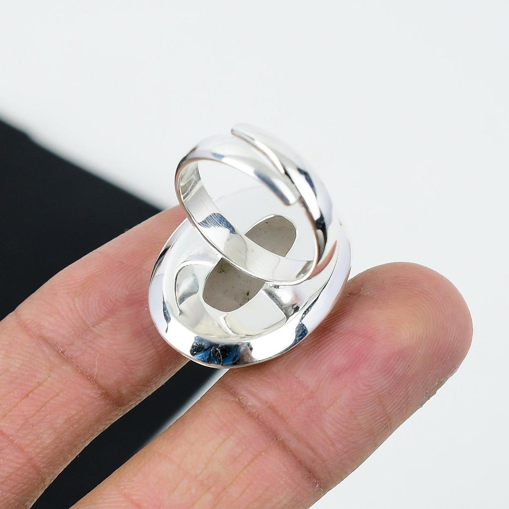 Natural Rainbow Moonstone Adjustable 925 Sterling Silver Ring - Fits US Sizes 6 To 11 - Handmade Boho Jewelry for Women & Men, Gift For Her